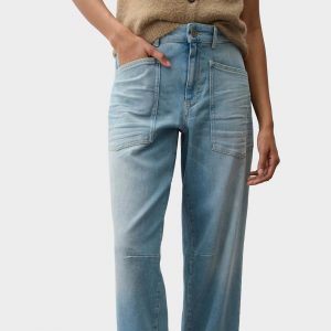 OPUS PANTS BARREL MELLY BREEZE - Wide Leg Jeans - light blue