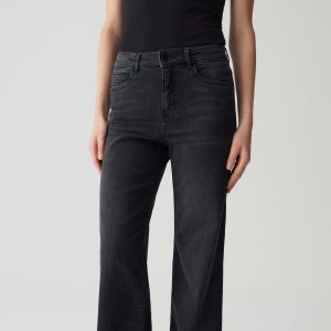 OPUS PANTS MID RISE LONG FLARED - Wide Leg Jeans - washed black