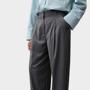 OPUS PANTS WIDE LEG PANTS MOIRA BLOOM - Trousers - quiet grey